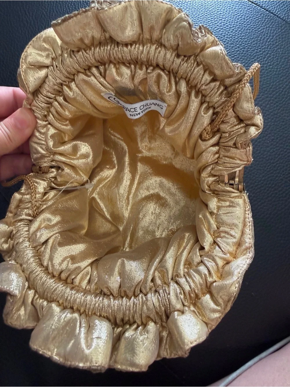 Vintage Grace Chuang Gold Metallic Ruffle Evening Bag NWOT